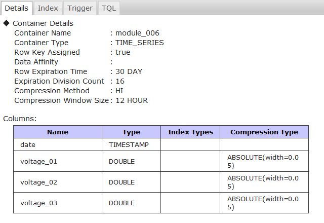 Container details screen